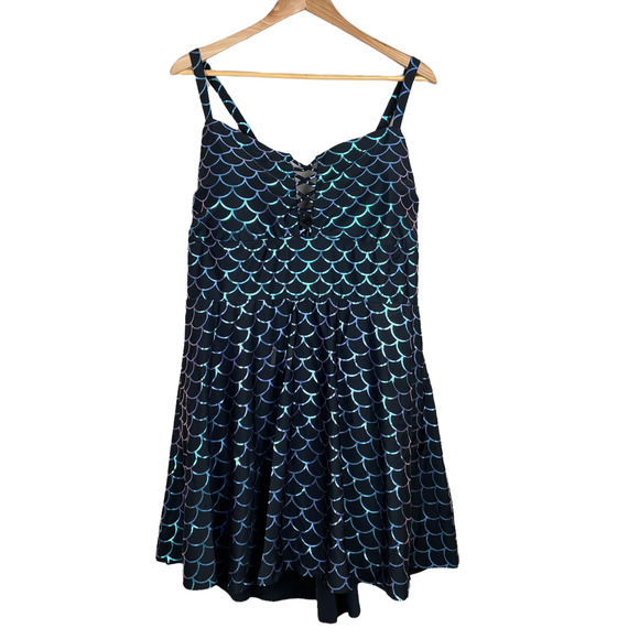 Torrid NWT Scoop Neck Long Length Swim Dress - Mermaid Size 4X Metallic Shimmer - Picture 6 of 9